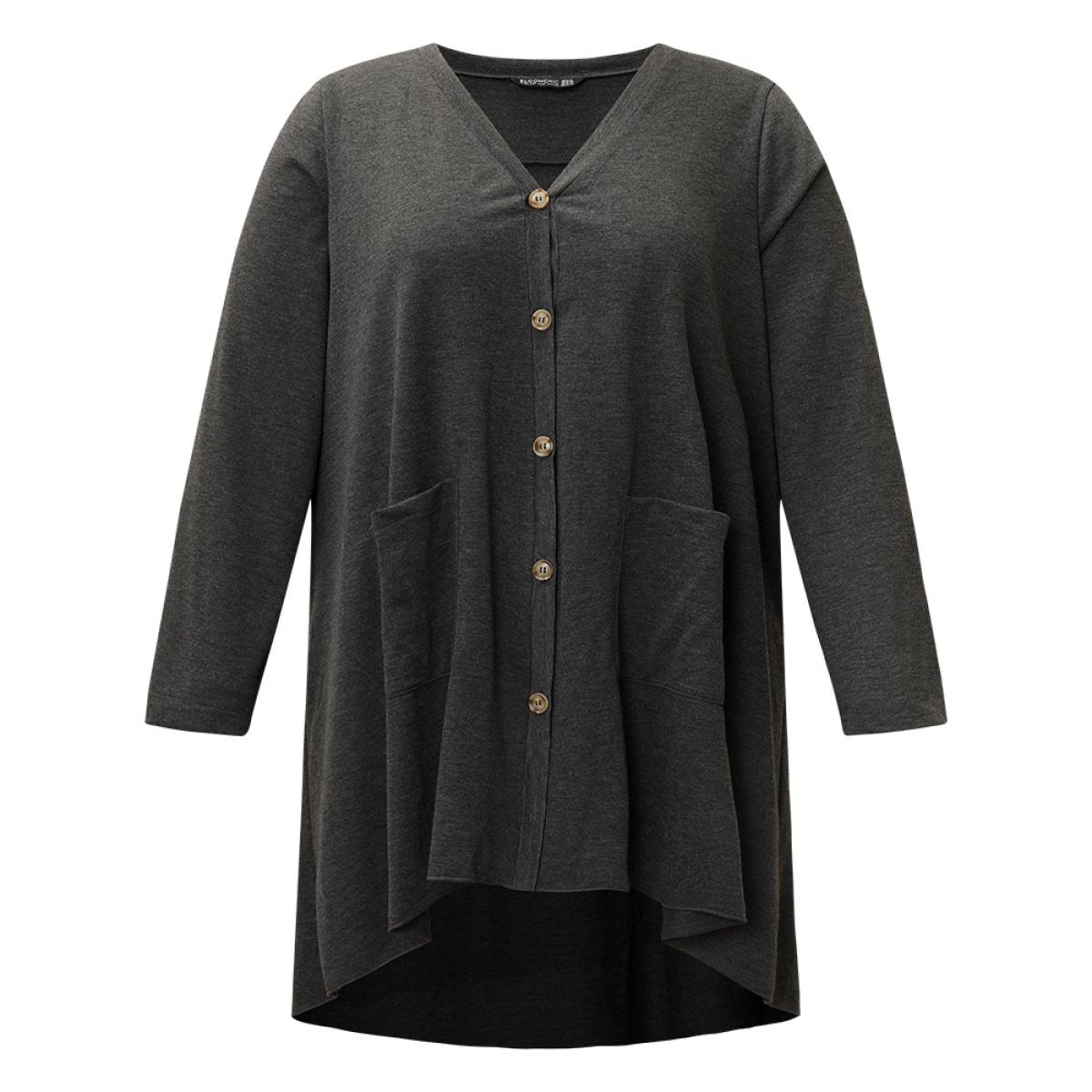 Plus Size Halloween Plain Pocket Asymmetrical Hem Coat Women DimGray Casual Plain Ladies Dailywear Winter Coats BloomChic 12/L Product Image