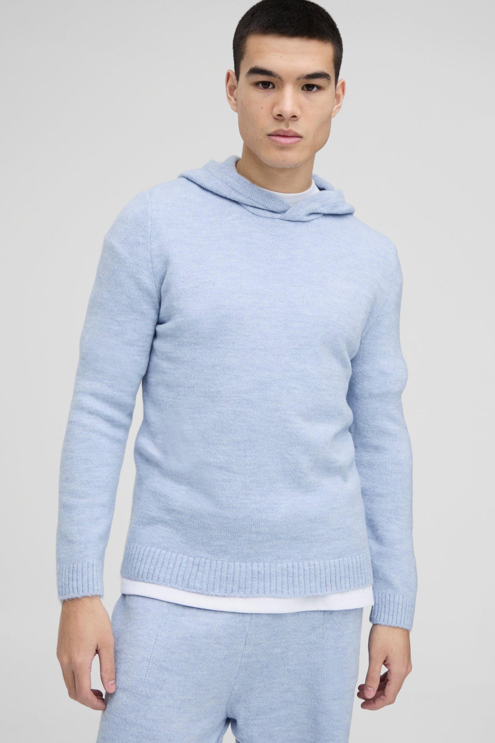 Regular Fit Brushed Knit Hoodie Split Hem Tracksuit | boohooMAN USA Product Image