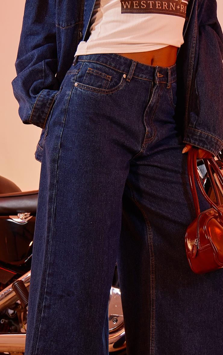 Mid Blue Wash Wide Leg Style Jeans Product Image