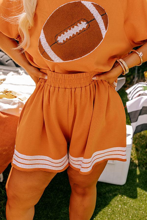 Sideline Social High Waist Sequin Shorts in Rust Curves Product Image