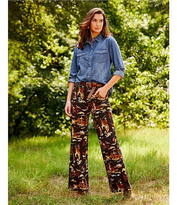 Reba Rodeo Cowboy Western Print Denim Twill High Rise Wide Leg Denim Jeans Product Image