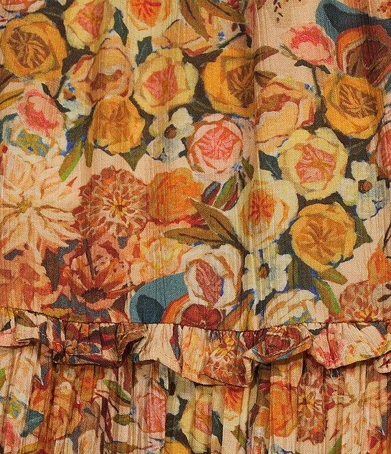 En Saison Candela Floral Print Square Neck 3/4 Sleeve Ruffle Midi Dress Product Image