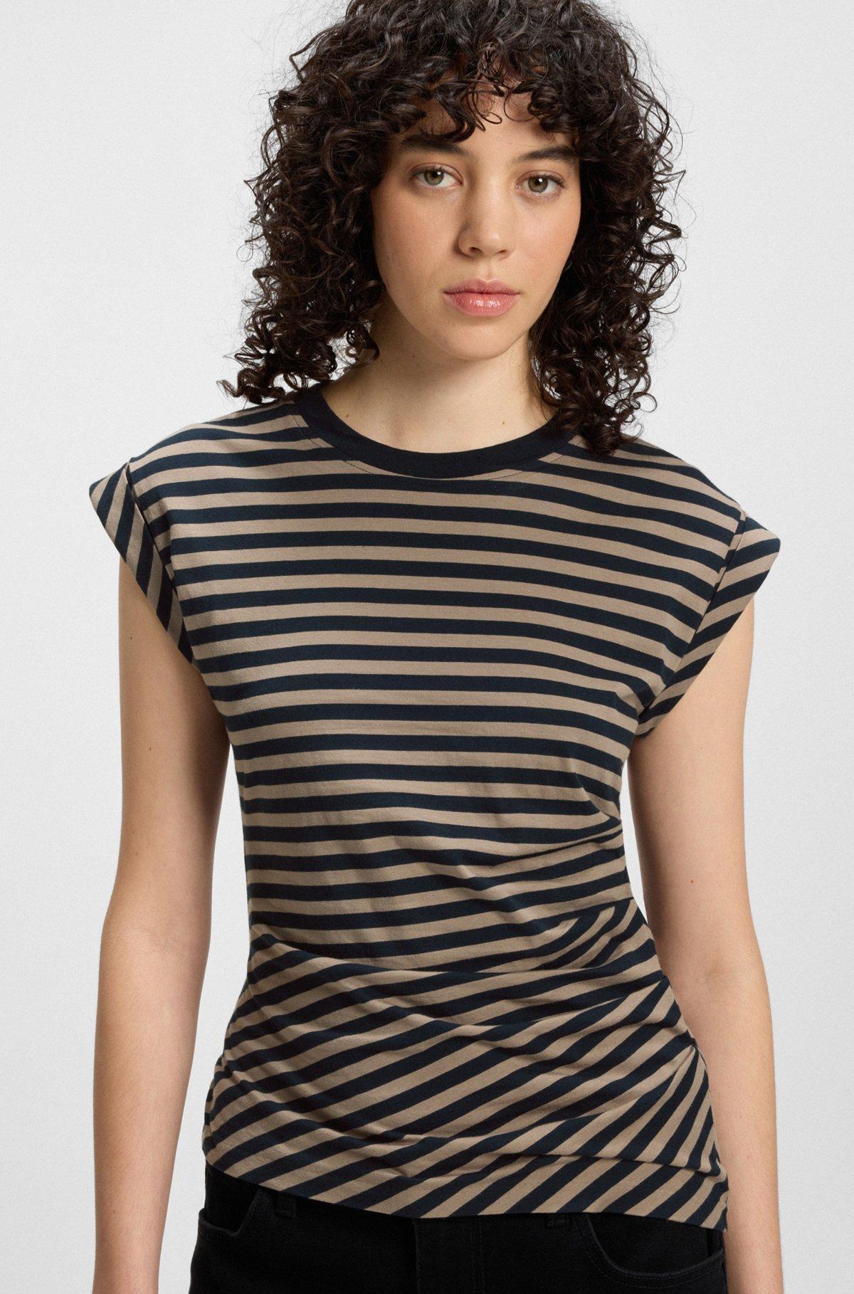 BOSS - Striped top in cotton jersey with gathered waist - Patterned Product Image