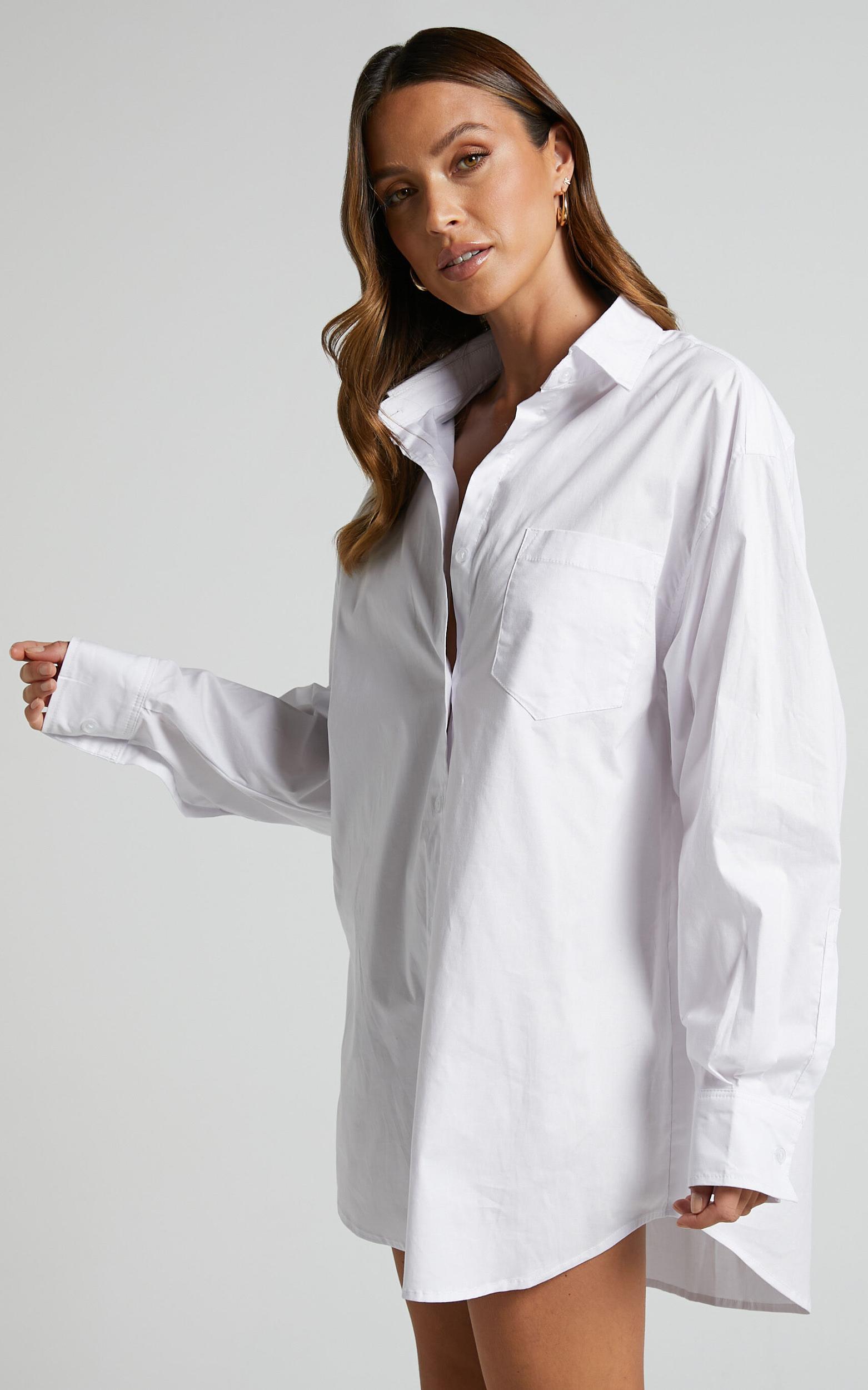 Janaya Mini Dress - Long Sleeve Shirt Dress in White Product Image