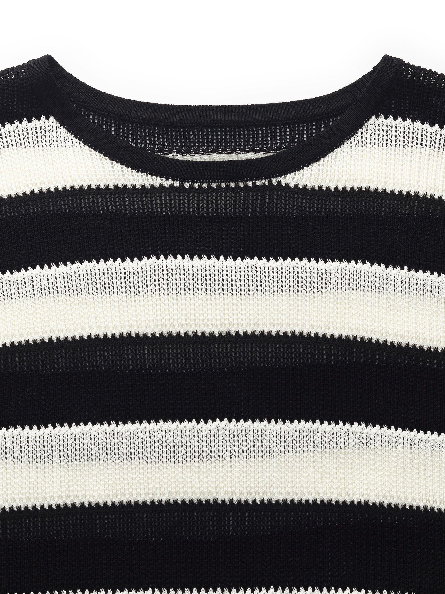 Tencel Blend Stripe Curved Hem Women Knit Tank Top Product Image