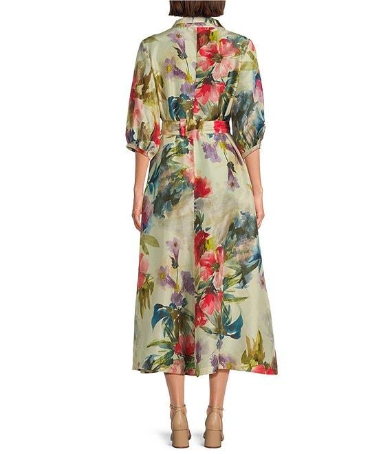 Bryn Walker Geraldine Fiori Print Mandarin Collar Elbow Sleeve Button Front Dress Product Image