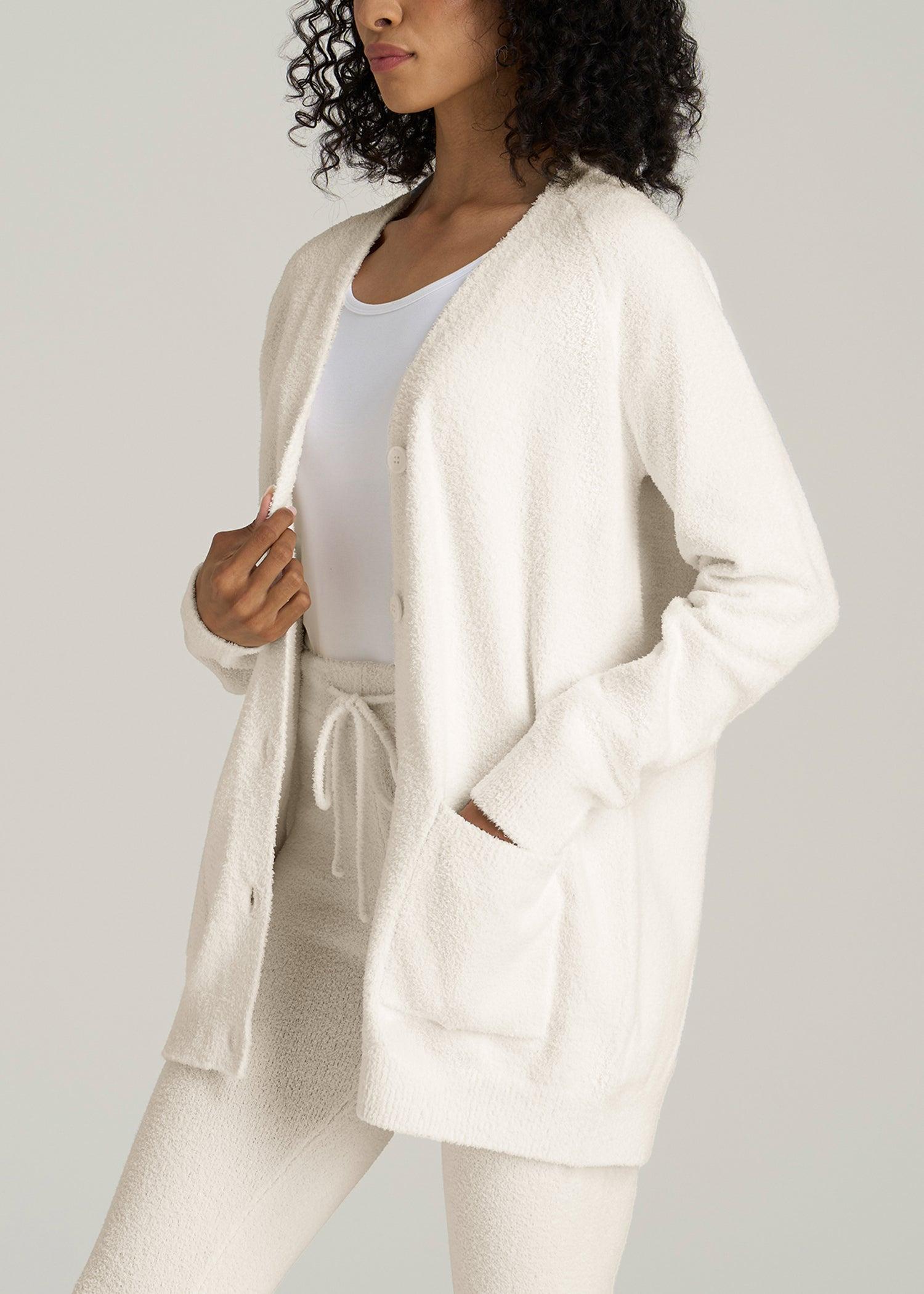 Chenille Cardigan for Tall Women in White Alyssum Female Product Image