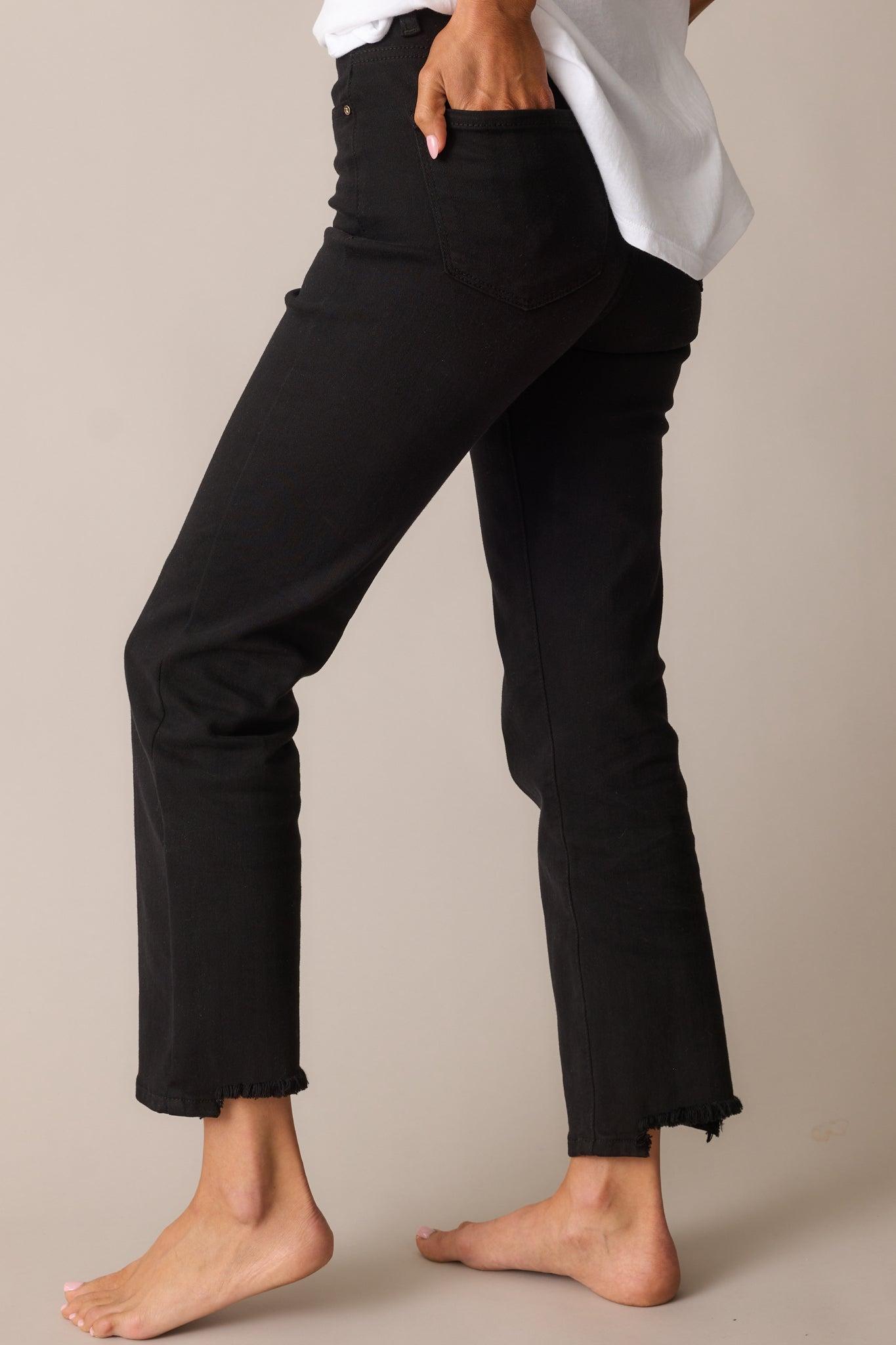 Soft Shadows Black Straight Leg Cropped Raw Hem Jeans Product Image