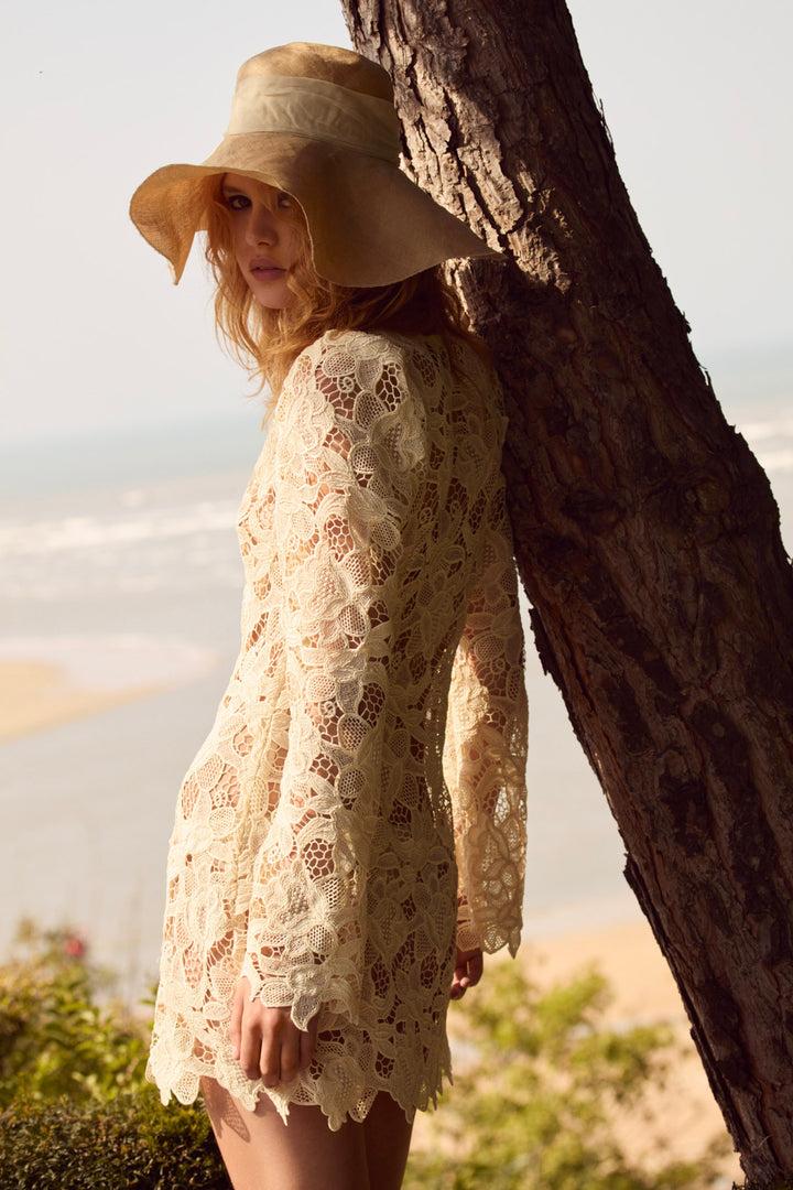 Coco Lace Long Sleeve Mini Dress — Cream Product Image