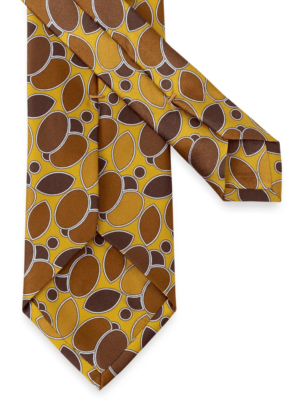 Medallion Printed Italian Silk Tie - Gold Product Image