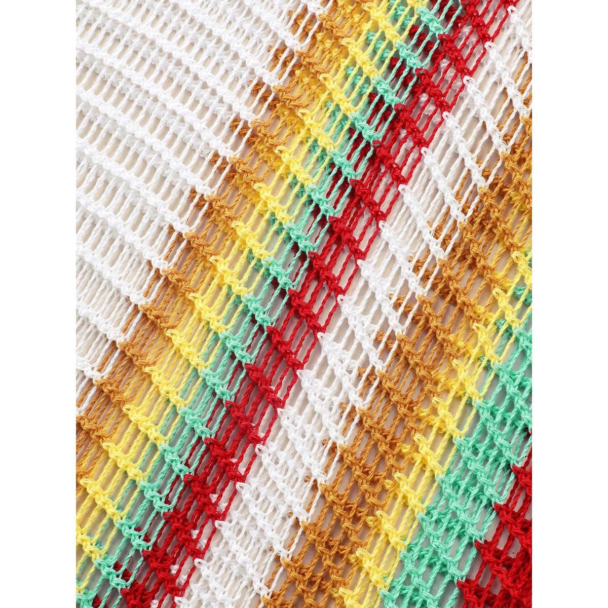 Plus Size Contrast Striped Dolman Sleeve Split Side Swim Cover Up Women's Swimwear Originalwhite Beach Loose Texture Curve Swim Cover Ups BloomChic 18-20/2X Product Image