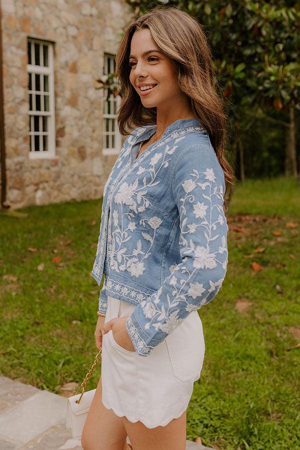 Free Flowing Floral Embroidered Chambray Top Product Image