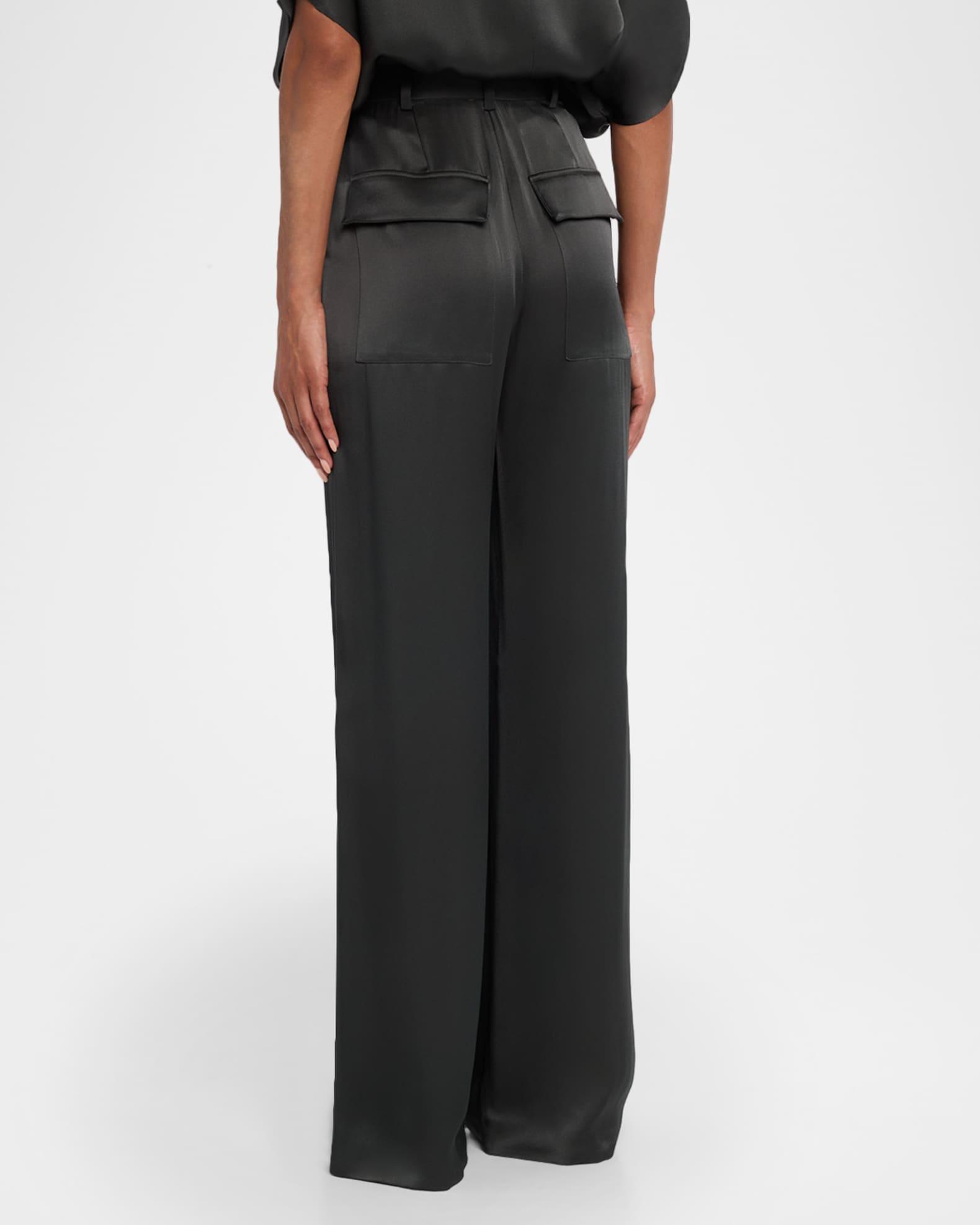 Pleated Wide-Leg Satin Pants Product Image