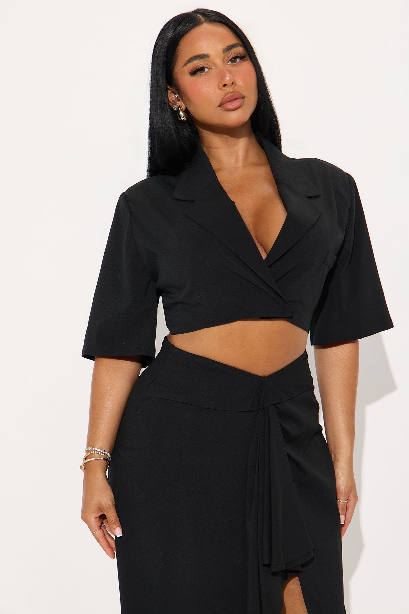 Sasha Cropped Blazer And Midi Skirt Set - Black Female Product Image