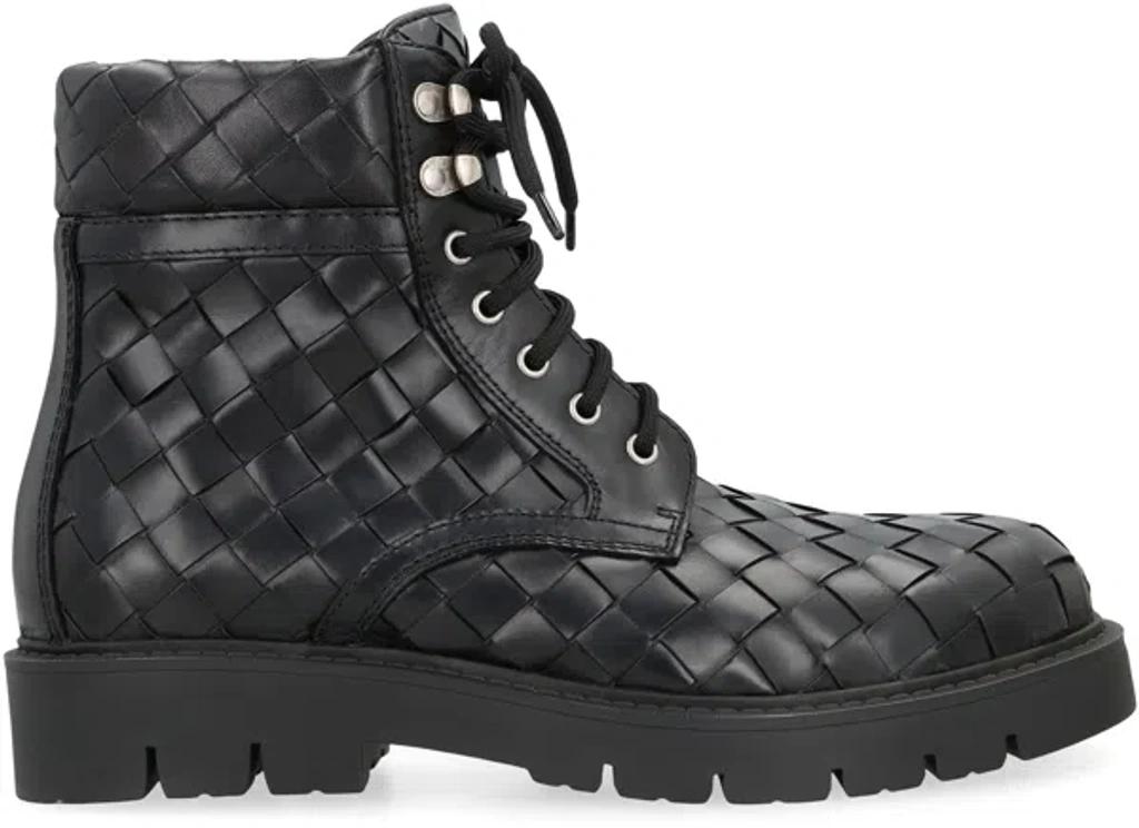 BOTTEGA VENETA Leather All-over Intrecciato Ankle Boots In Black Product Image