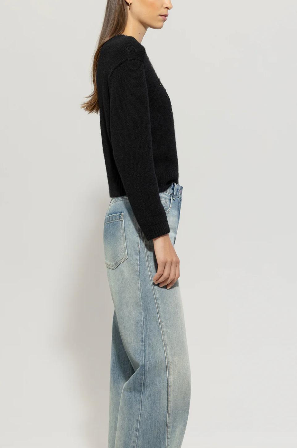 Luisa Cerano Black Crystal Embellished Cardigan Product Image