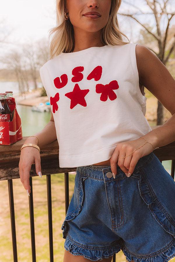 USA Charm Embroidered Crop Tee Product Image