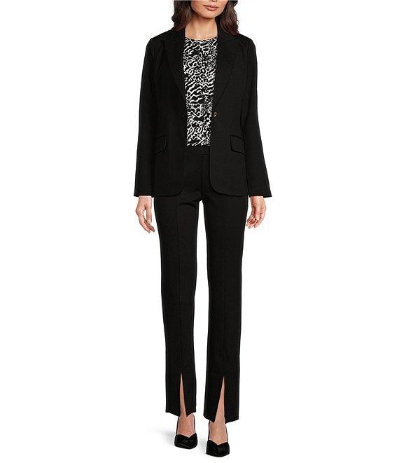 MICHAEL Michael Kors Ponte Knit Notch Lapel Long Sleeve Flap Pocket Button Front Coordinating Blazer Product Image