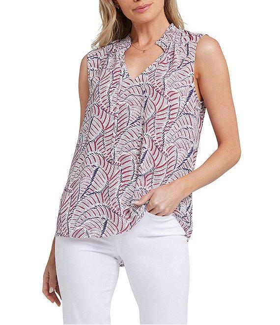 NYDJ Gemma Printed Knit Split Neck Sleeveless Blouse Product Image