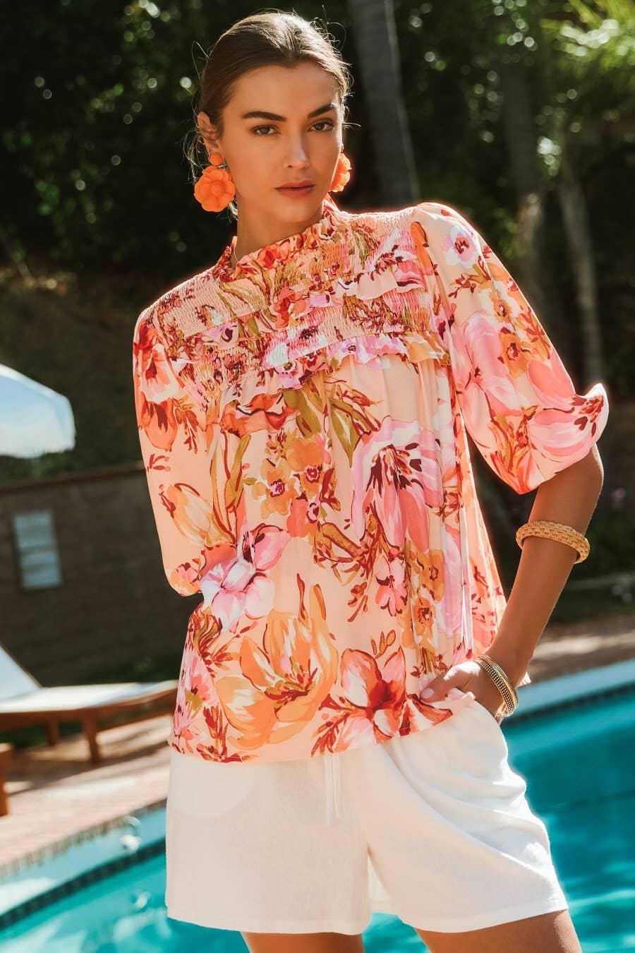 Floral Bubble Sleeve Blouse Product Image