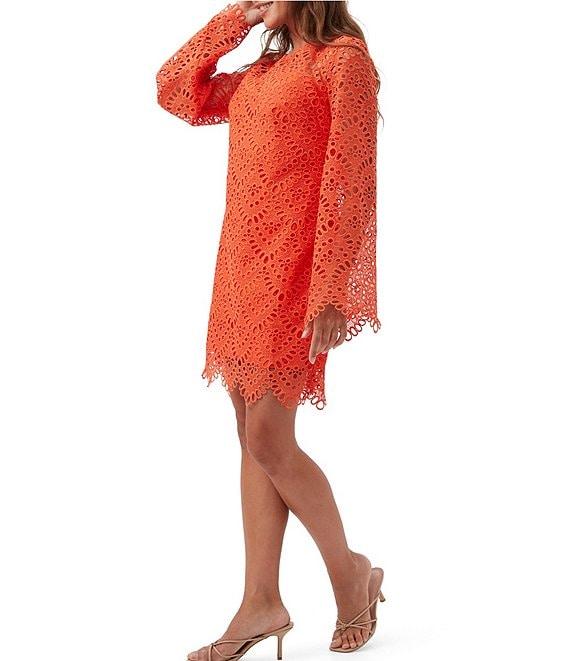 Trina Turk Arles Lerins Lace Round Neck Long Bell Sleeve Dress Product Image