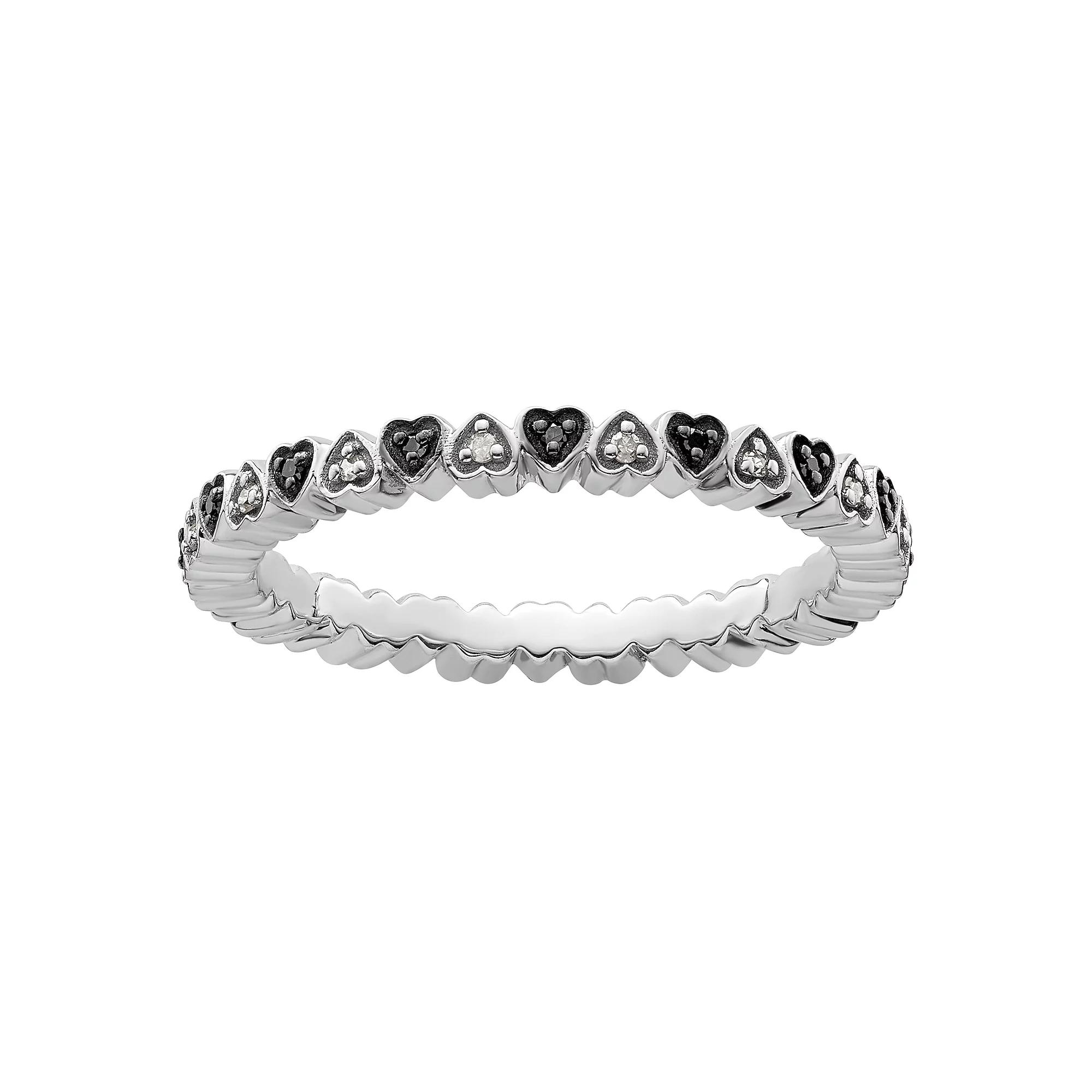 Stacks & Stones Sterling Silver 1/10 Carat T.W. Black & White Diamond Heart Stackable Ring, Women's,  Product Image