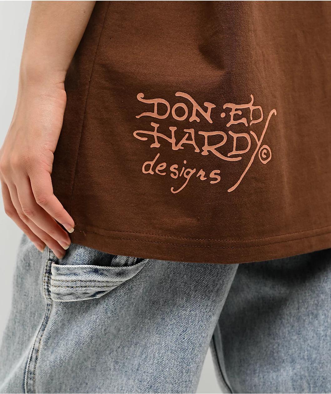 Ed Hardy x Kim Petras Bulldog Brown Boxy T-Shirt Product Image