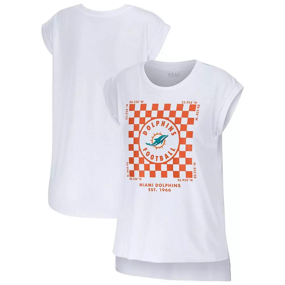 Women's WEAR by Erin Andrews White Miami Dolphins Checker Muscle Tank Top,  Product Image