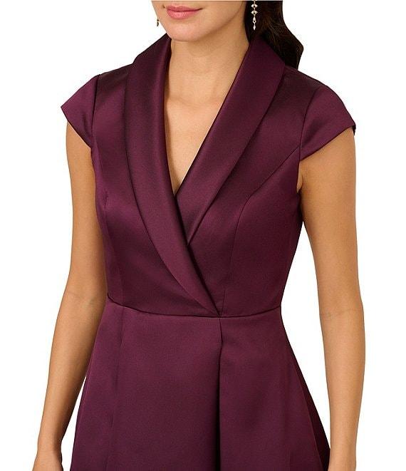 Adrianna Papell Tuxedo Collar V Neckline Cap Sleeve Hi Lo Fit and Flare Dress Product Image
