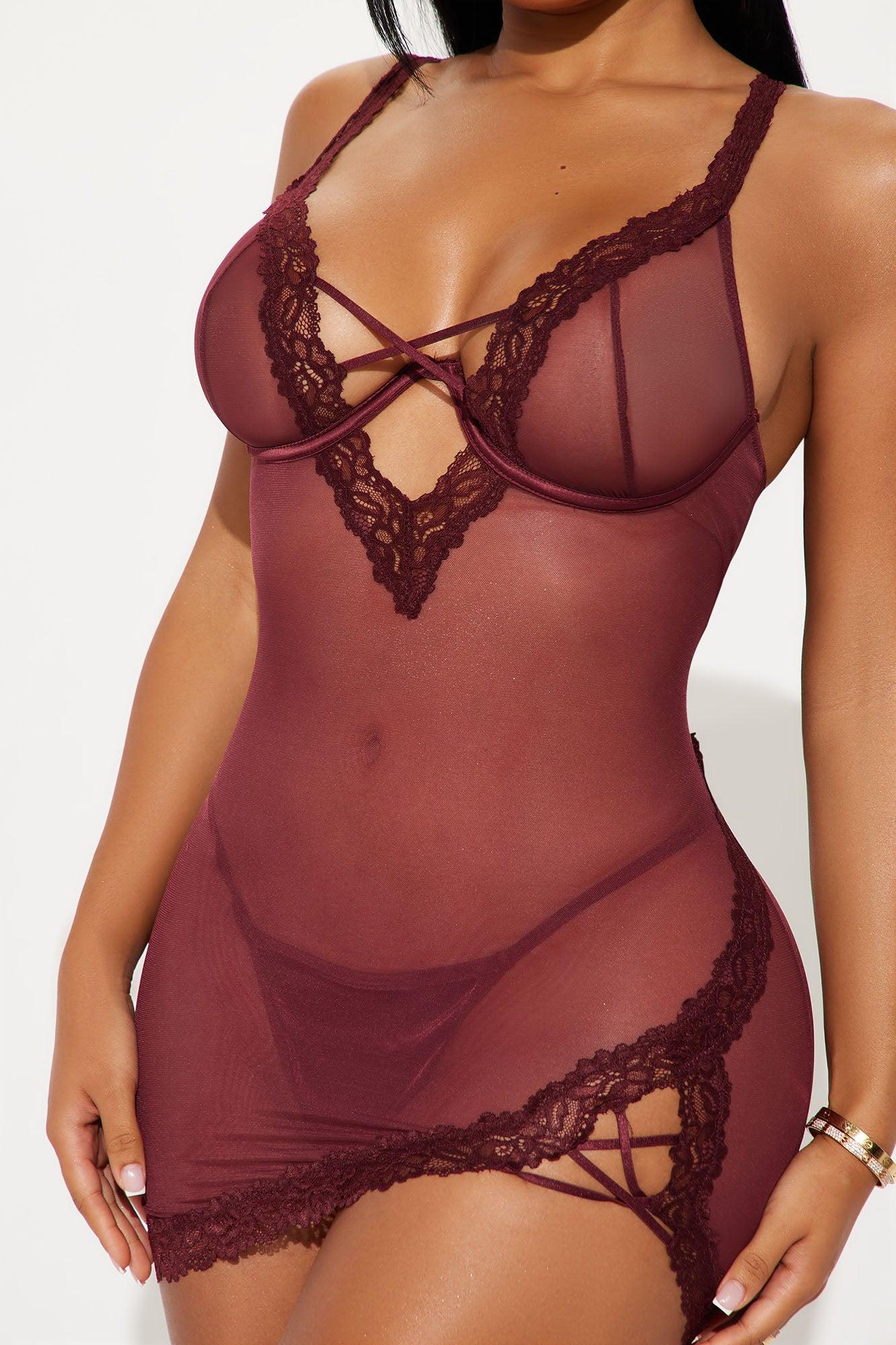 Midnight Spell Mesh Babydoll - Wine Product Image