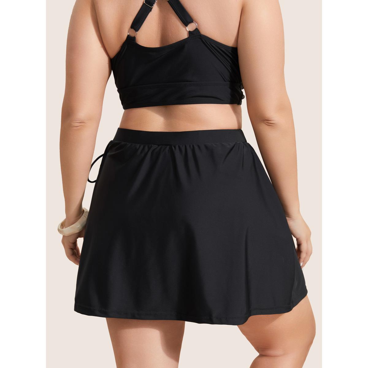 Plus Size High Rise Tie Knot Side Pocket Swim Bottom Women's Swimwear Black Beach Tie knot High stretch Bodycon High Rise Slanted pocket Curve Swim Bottoms BloomChic 26/4X Product Image