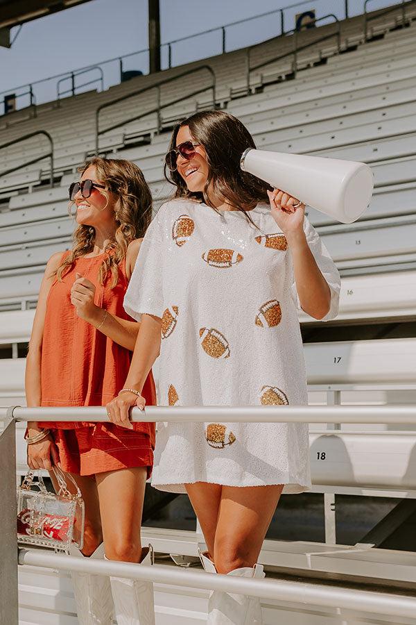 Football Season Sequin Mini Dress in White Product Image