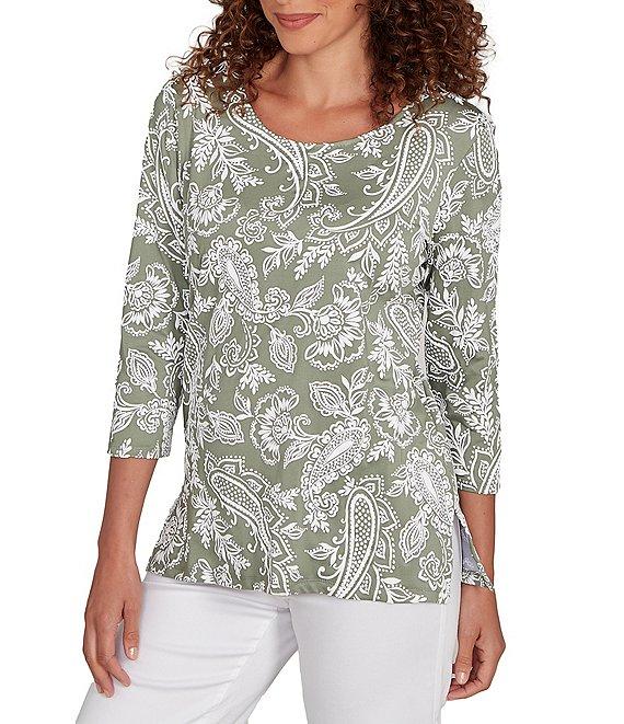 Ruby Rd. Petite Size Jacobean Print Scoop Neck 3/4 Sleeve Top Product Image