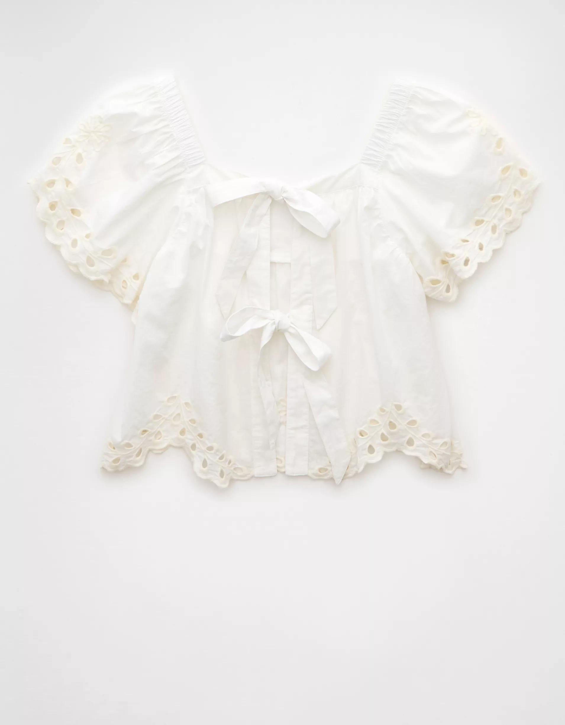 AE Tie Back Eyelet Crop Top Product Image