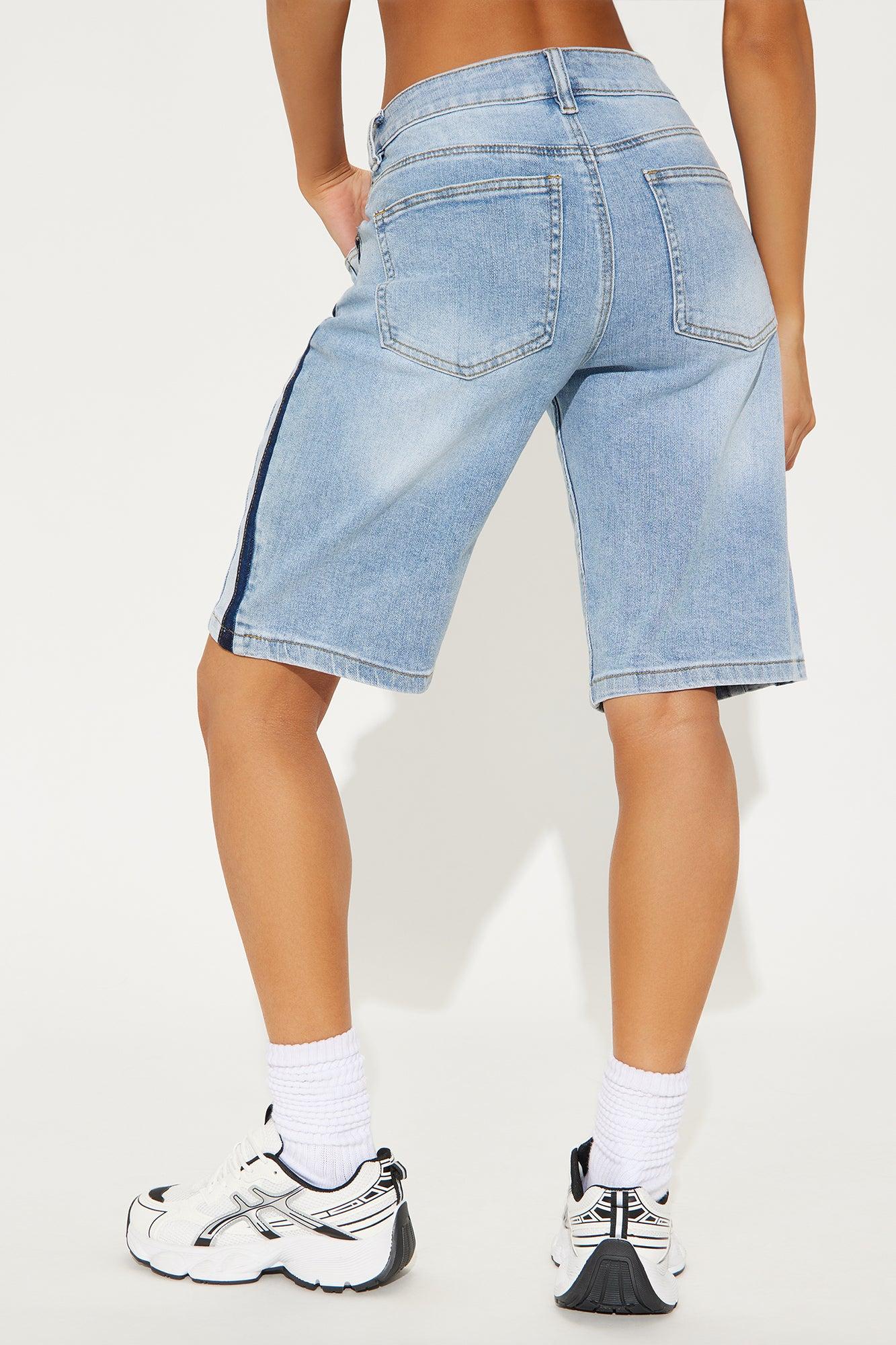 Right Now Two Tone Denim Jort - Light Wash Female Product Image