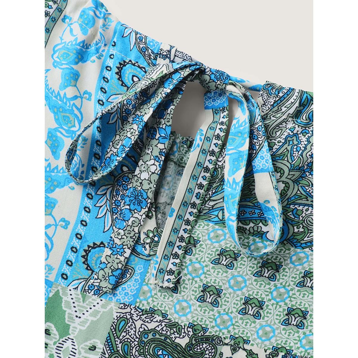 Plus Size Boho Print Halter Neck Pockets Midi Dress Multicolor Women Tie knot Round Neck Sleeveless Curvy BloomChic 14-16/1X Product Image