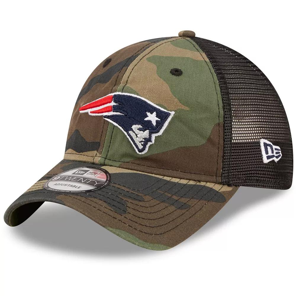 Men's New Era Camo/Black New England Patriots Basic 9TWENTY Trucker Snapback Hat, Green Product Image