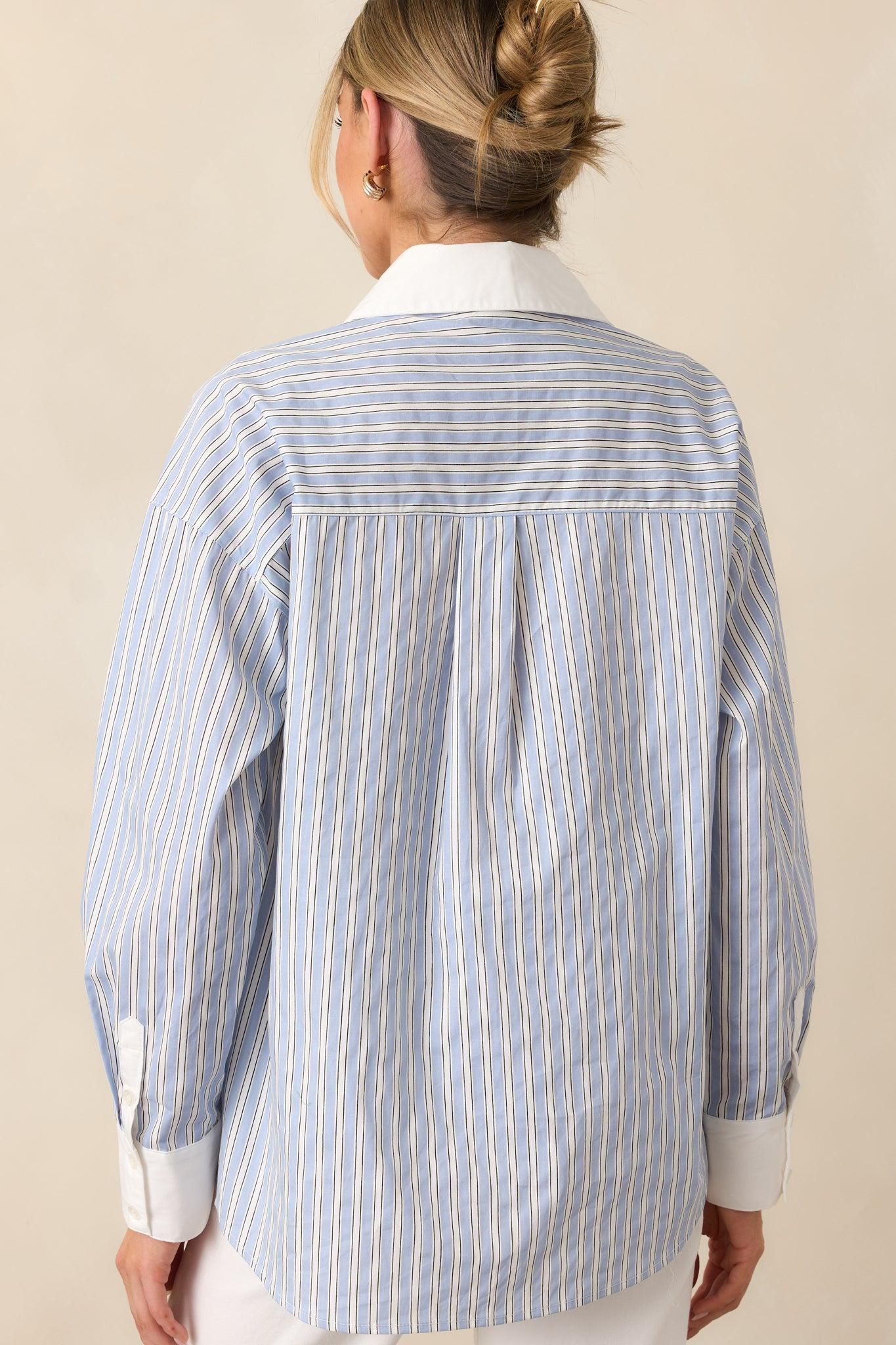 A Natural Leader Blue Stripe Cotton Oxford Button Up Top Product Image