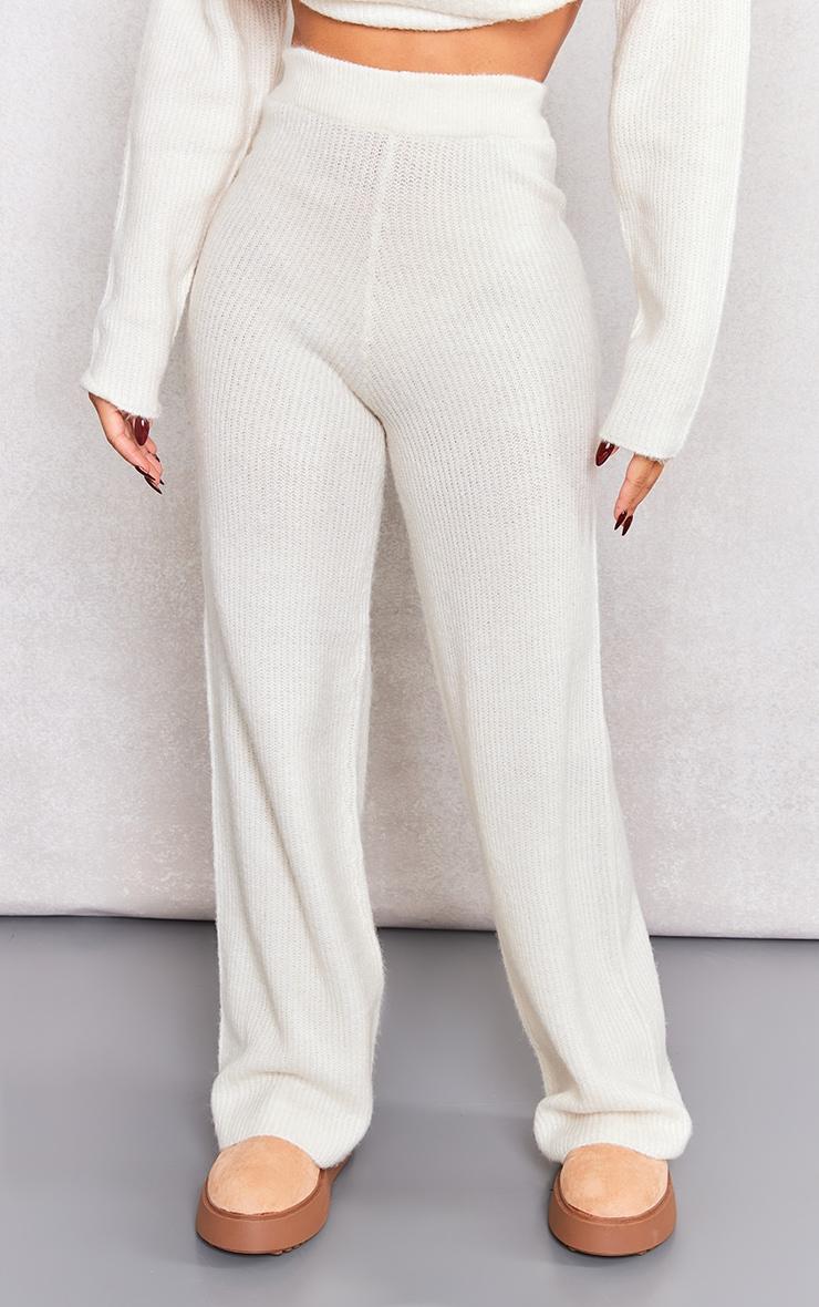 Petite Cream Knit Wide Leg Pants Product Image