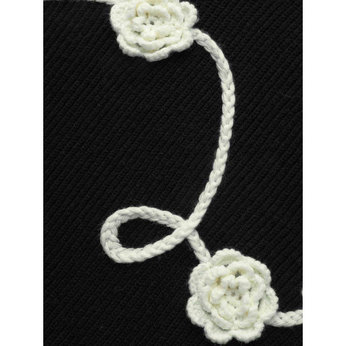 Plus Size Supersoft Essentials Crochet Floral Drop Shoulder Pullover Black Women Casual Loose Long Sleeve Round Neck Everyday Pullovers BloomChic 10/M Product Image