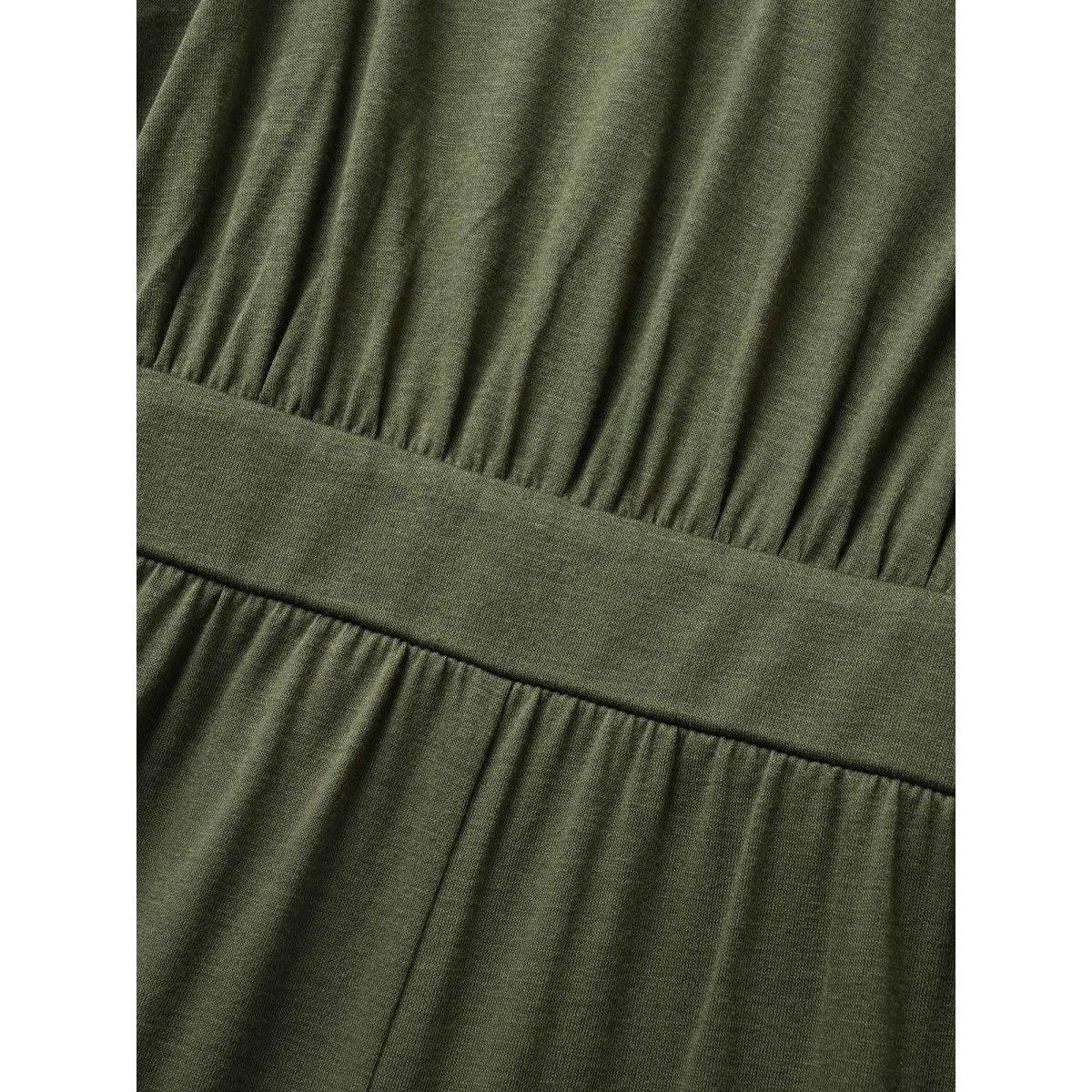 Plus Size ArmyGreen Supersoft Essentials Shirred Pocket Cami Jumpsuit Women Casual Sleeveless Non Everyday Loose Jumpsuits BloomChic 18-20/2X Product Image