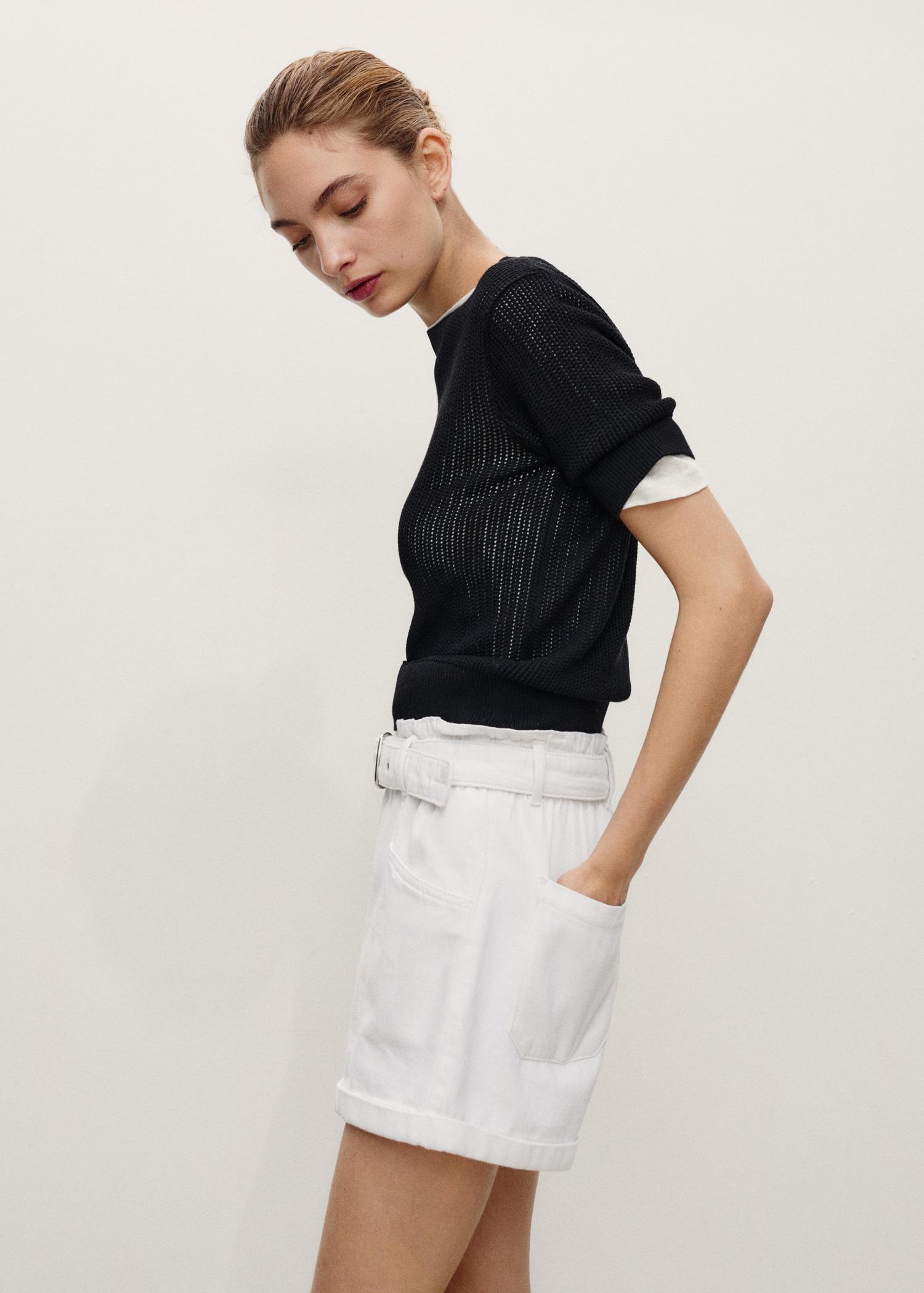 Paperbag shorts with rolled hem and belt - Women | MANGO USA Product Image