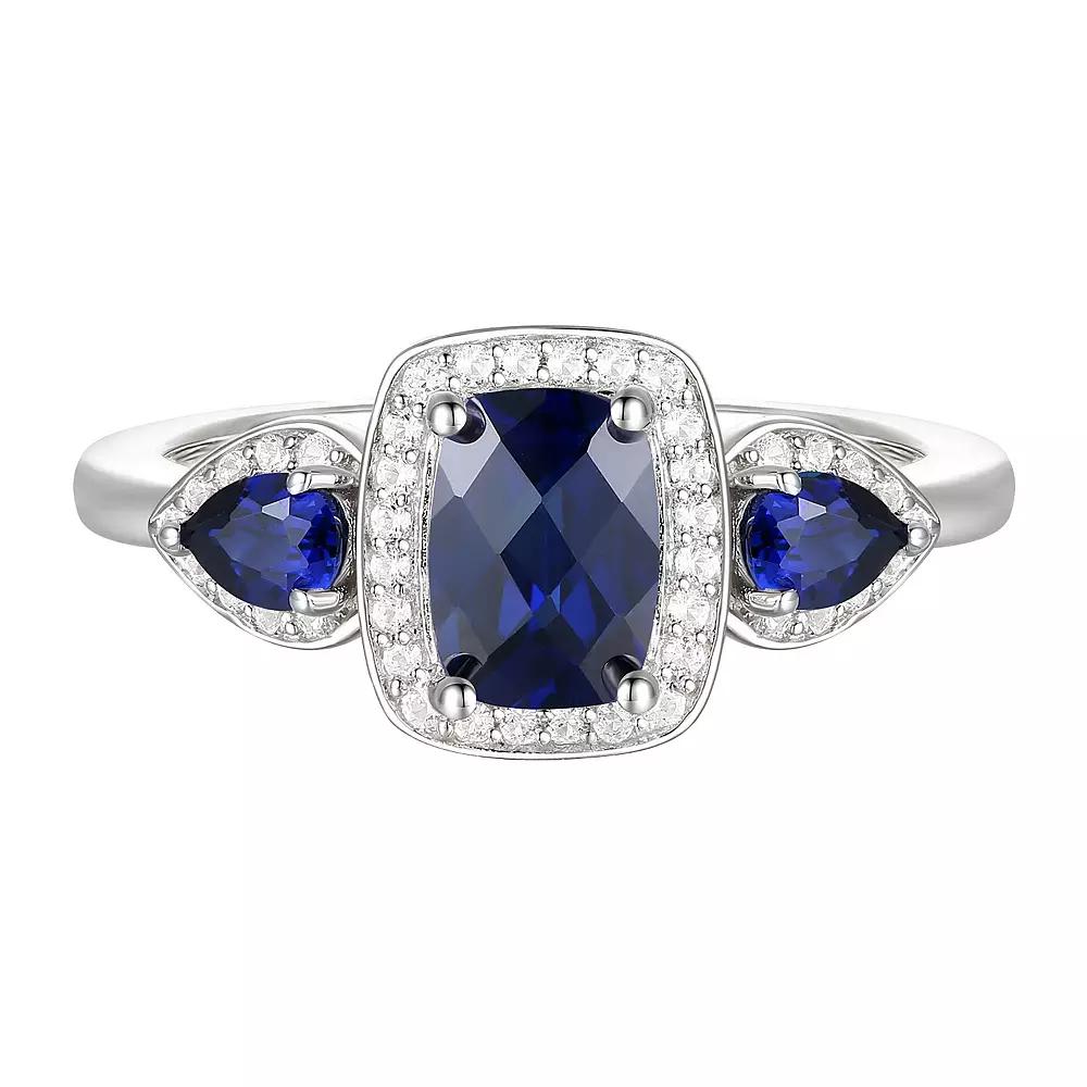 Sterling Silver Lab-Created Blue & White Sapphire Halo Ring, Women's, Size: 7 Product Image