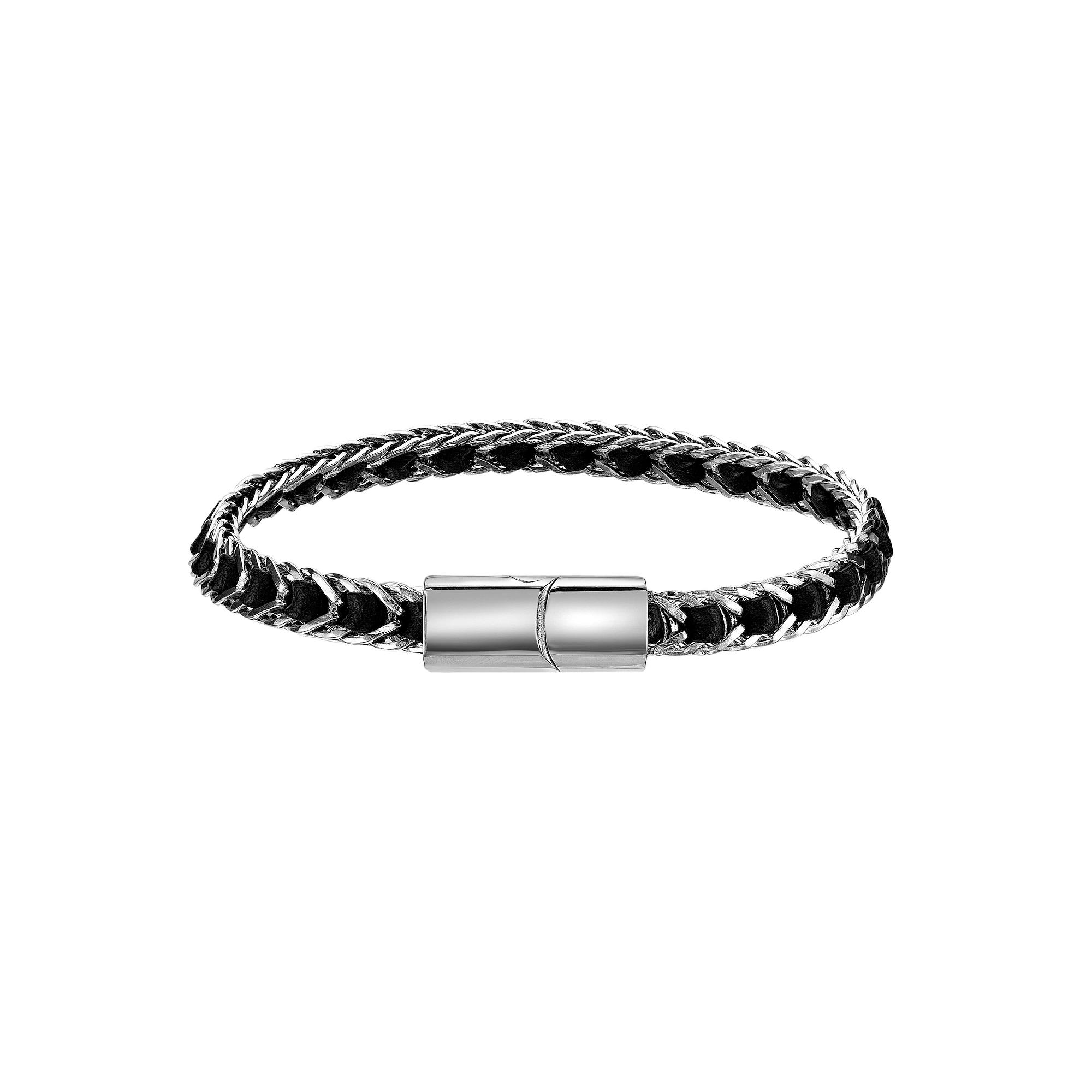 Men's LYNX Stainless Steel & Leather Bracelet, Size: 8.25", Brown Product Image