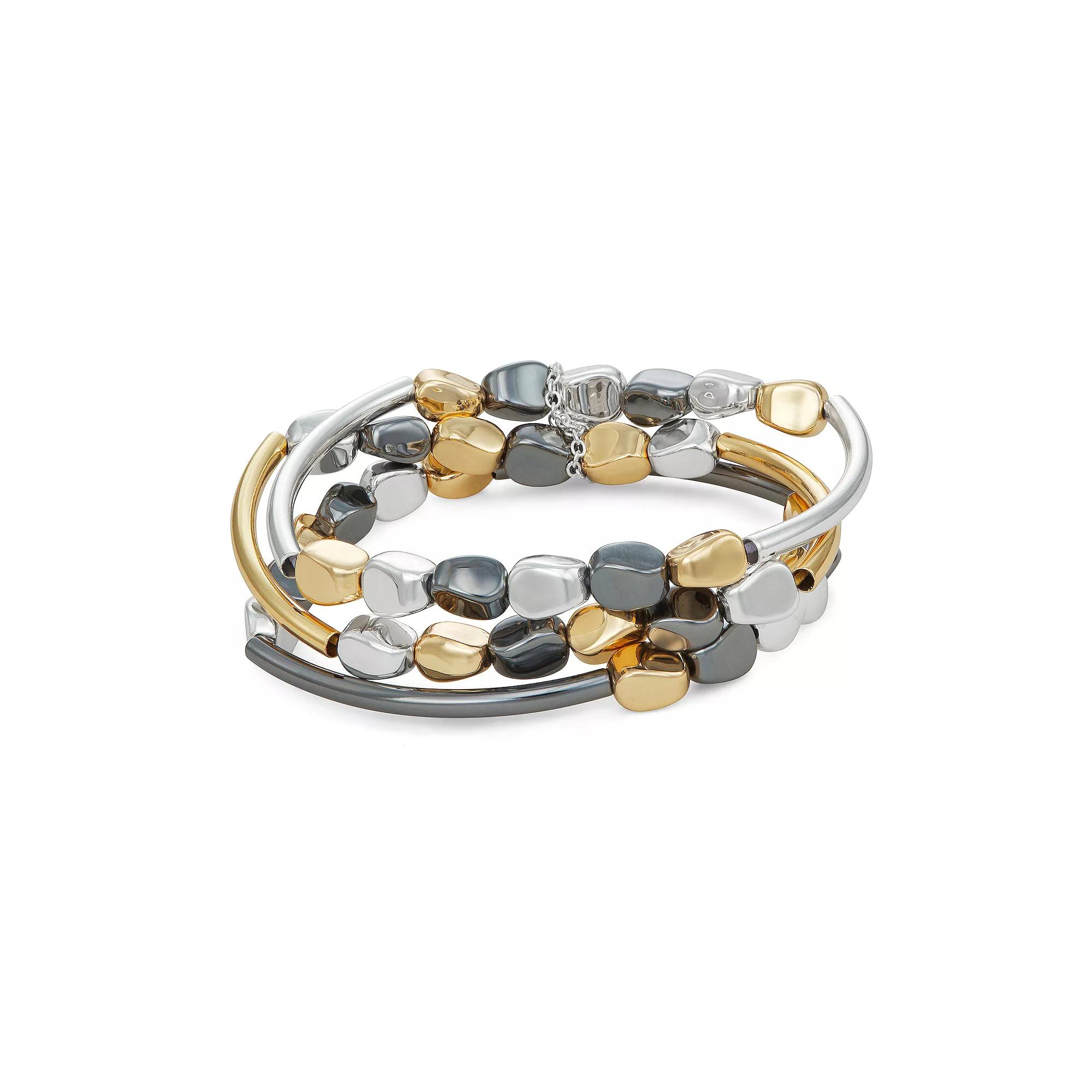 Nine West Tri Tone Stretch 3-Piece Bracelet Set, Women's, Multi Product Image