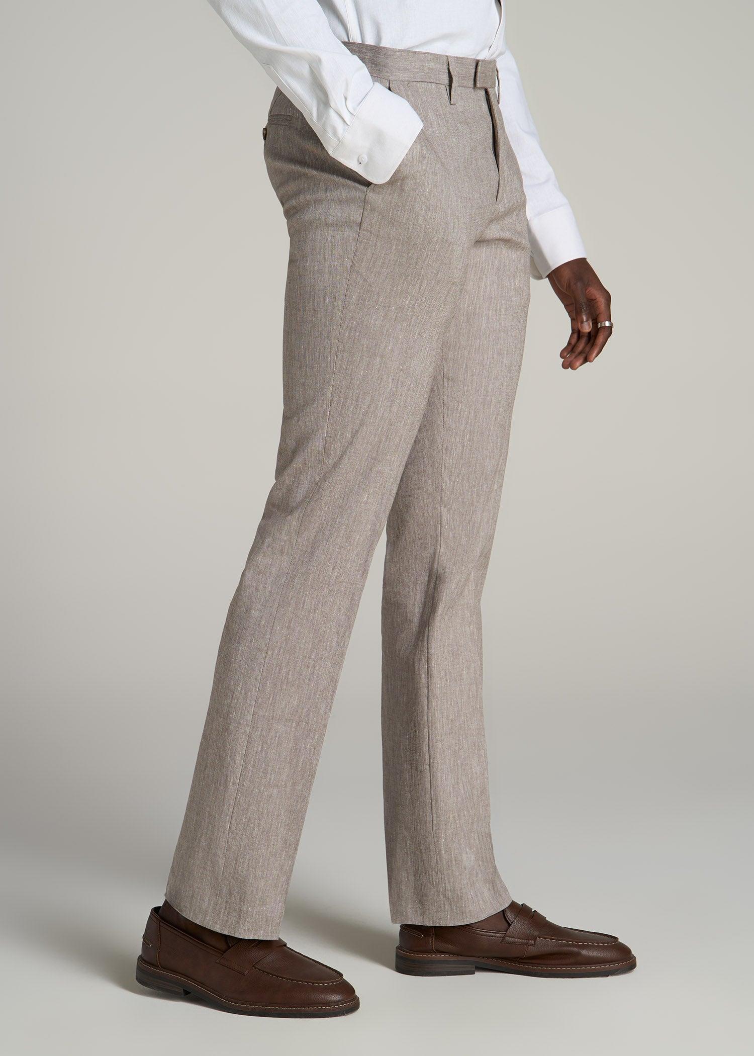 Stretch Linen Dress Pants for Tall Men in Brown Linen Product Image