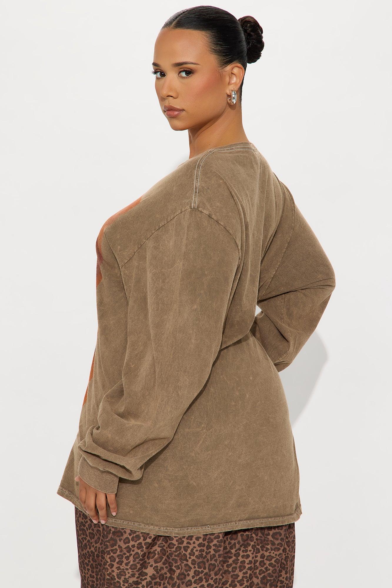 Grillz Long Sleeve Washed Tee - Brown Female Product Image