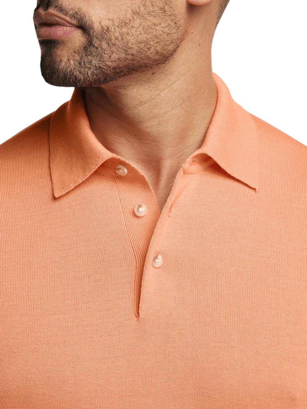 Supima Cotton Three Button Polo - Coral Product Image