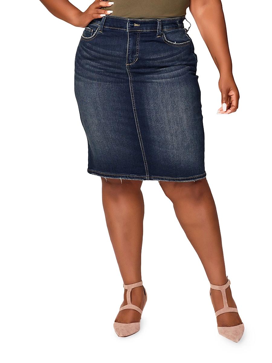 Womens Virginia Stretch-Denim Knee-Length Skirt Product Image