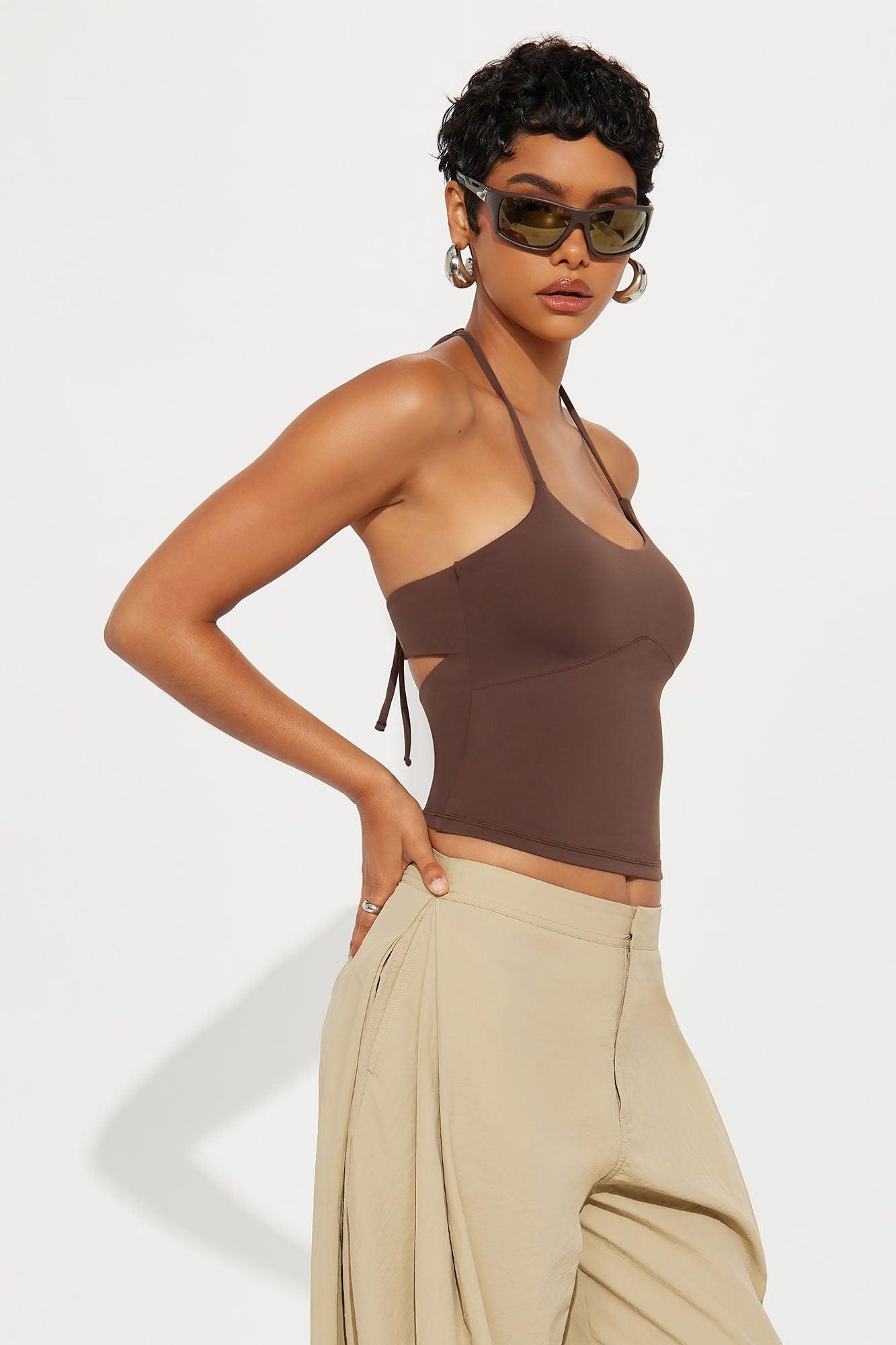 Second Skin Double Lined Cut Out Halter Top - Chocolate Female Product Image